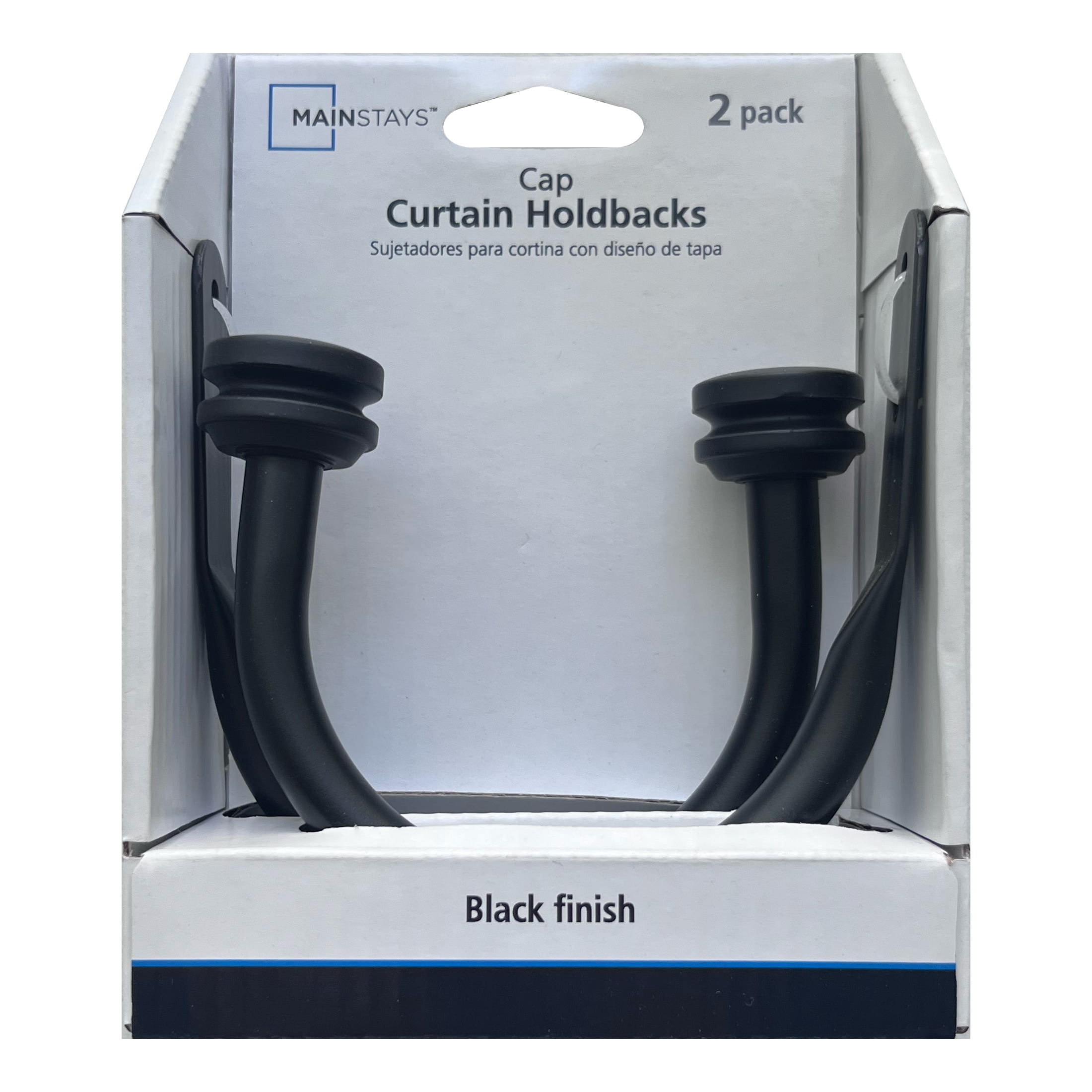 Mainstays 2 Cap Curtain Holdbacks, Black