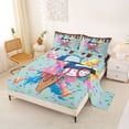thumbnail image 2 of Castle Fairy Baseball Ice Cream Bed Sheets 4-Piece, Graffiti Splash Full Size Sheets, Blue Pink Teal,1 Fitted Sheet, 1 Flat Sheet and 2 Pillowcases, 2 of 6