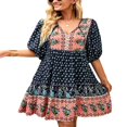 thumbnail image 4 of Robe à Manches Mi-Longues pour Femmes Imprimé Floral Vintage avec Boutons Bandage Robe Boho d'Été, 4 of 7