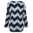 thumbnail image 6 of Women ZIa-zag Print Zipper V Neck Long Sleeve Contrast Color Stripes Tunic Top, 6 of 6