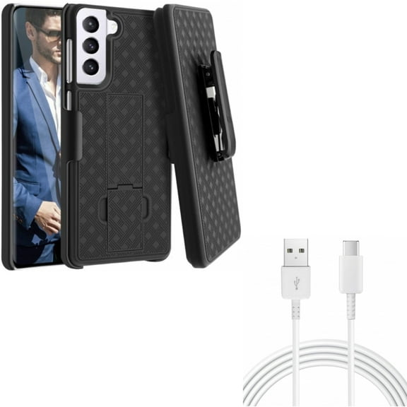 10ft USB-C Cable w Case Belt Clip for Samsung Galaxy S21 Plus - Type-C Charger Cord Power, Holster Swivel Cover Combo