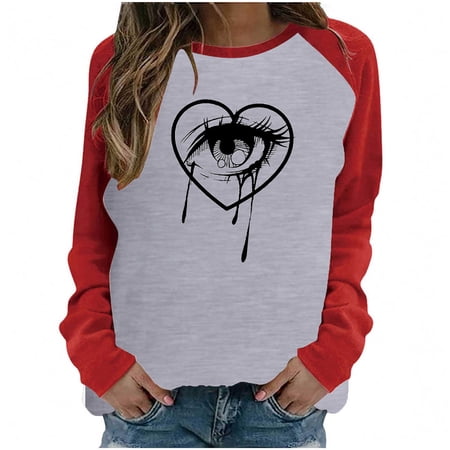 

Hvyesh Women Valentines Day Pullover Sweatshirts Long Sleeve Love Heart Sweater Crewneck Casual Fall Tops T-Shirts Gray shirts for women S