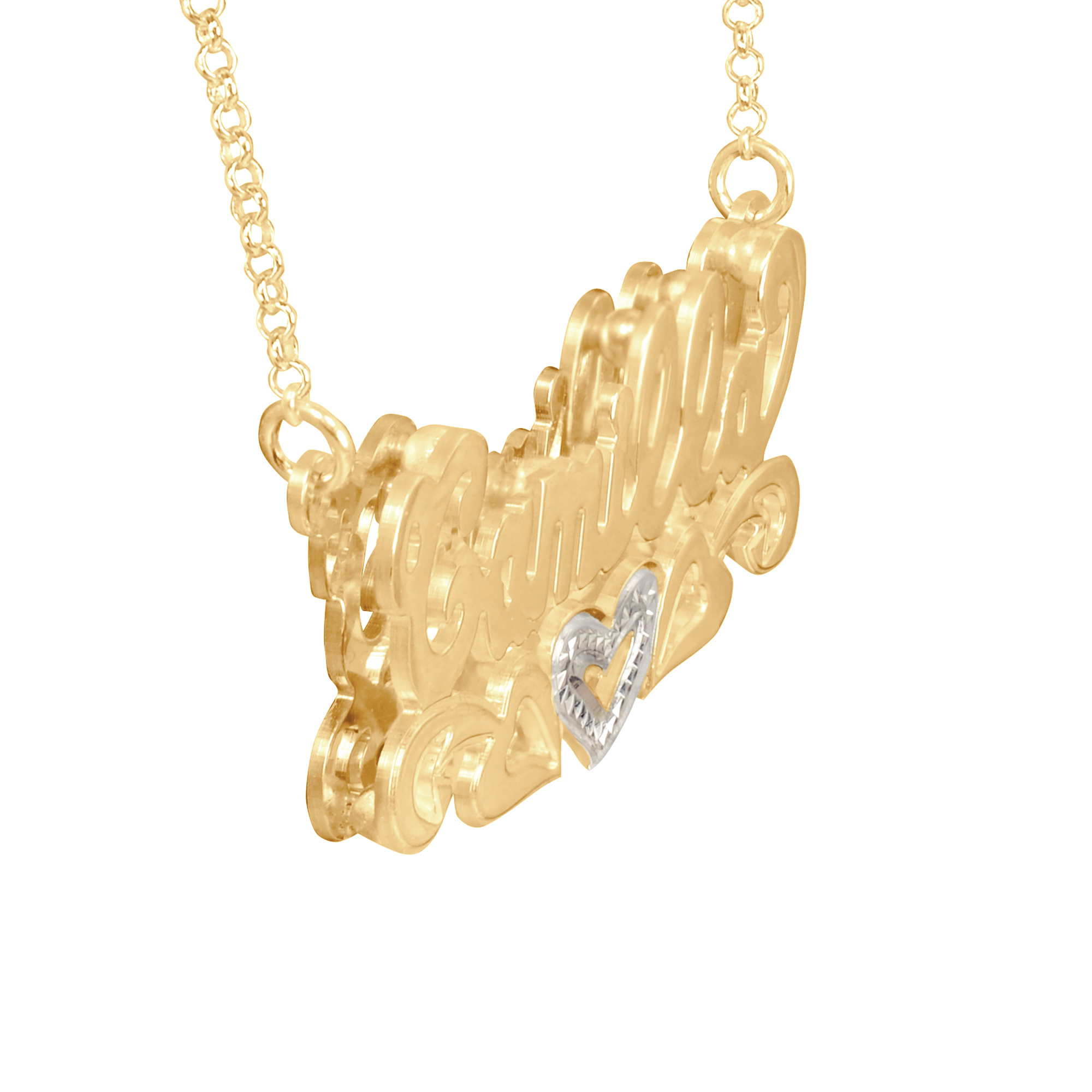 Personalized Double 3D Bling Name Necklace in 14K Gold-Plated Sterling Silver