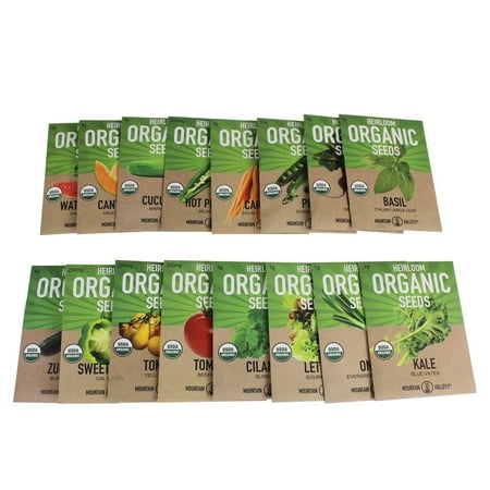 Organic Herb Garden - Certified Organic, Heirloom, Non-GMO Garden Seeds - Salad, Salsa, Fruit, Herb, Vegetable - Collection of 16 Varieties: Carrot, Tomato, Lettuce, Peppers, Onion, More