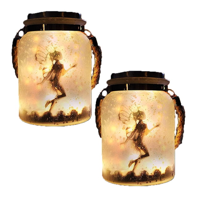 Paquete de 2 luces solares en frascos de vidrio, luces de hadas para decoración de regalos, mini luces LED de cadena