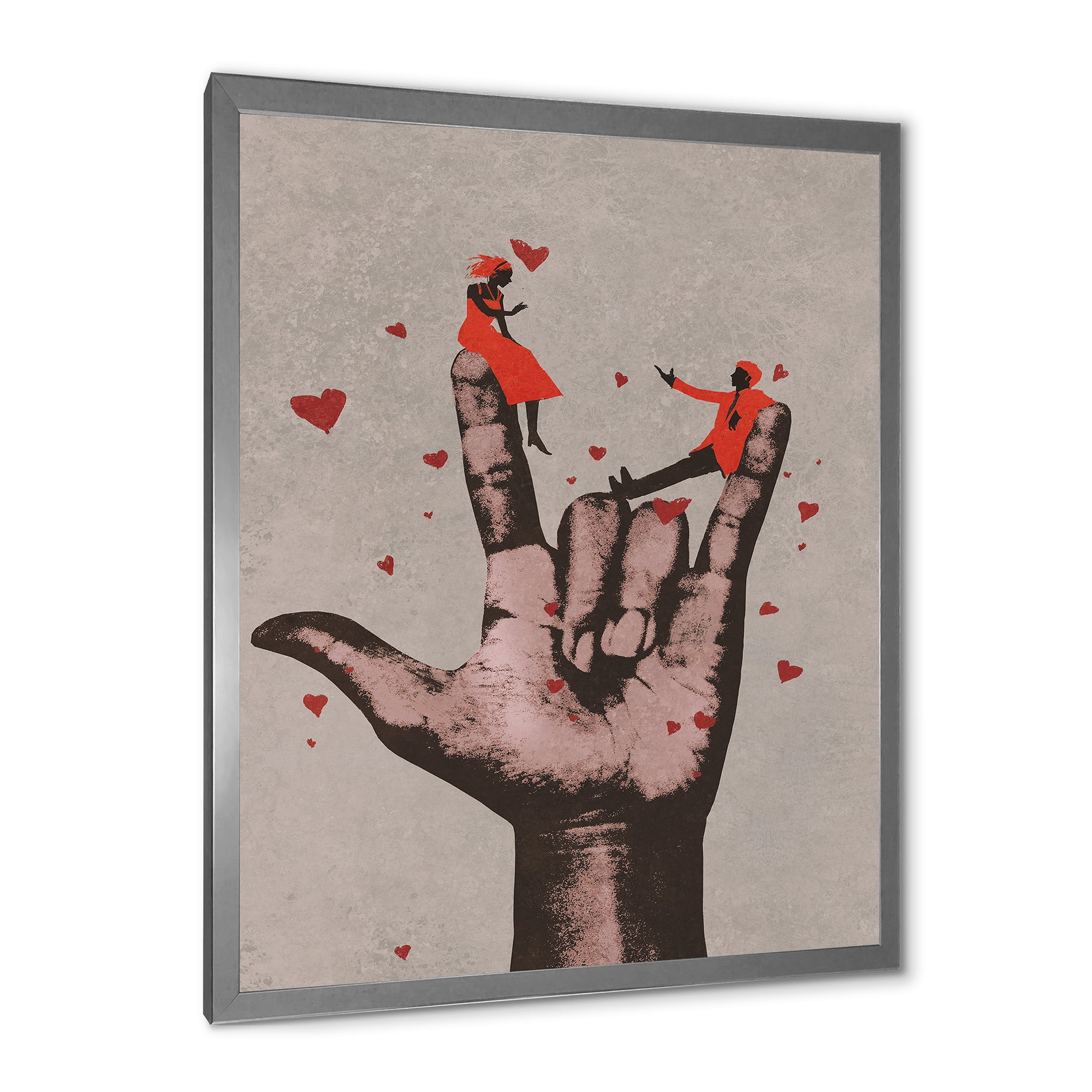 Designart 'I Love You Hand Sign With Romantic Couple' Modern Framed Art Print
