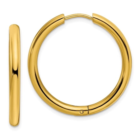 Diamond2Deal Stainless Steel Polished Yellow IP-Plated 3mm Hinged Hoop Earrings for Women