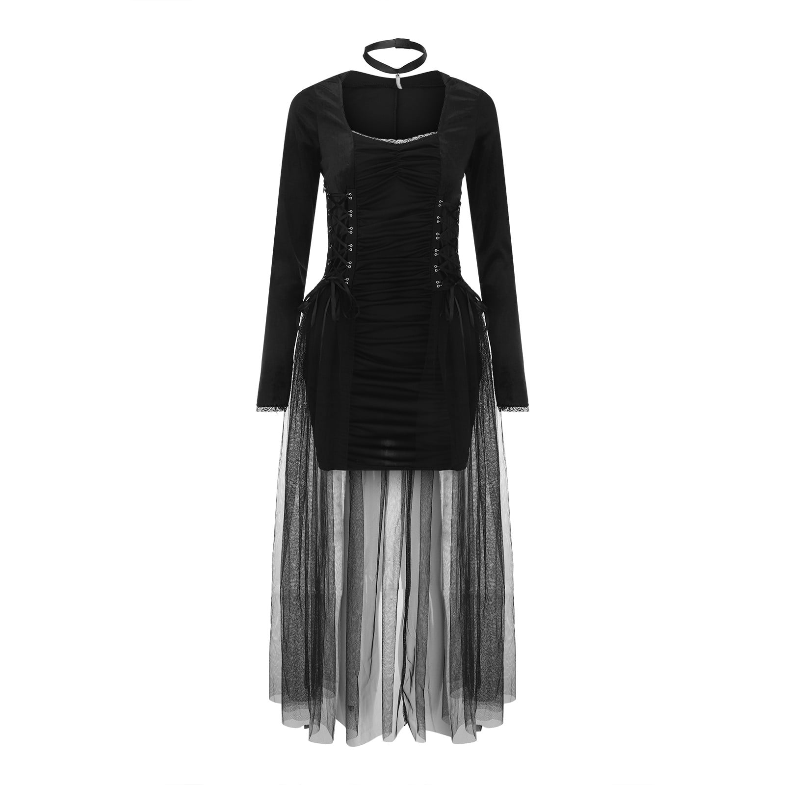 Vestido Gótico Medieval De Diablesa Para Halloween – Poliéster Elástico, Ideal Para Fiestas Temáticas Y Disfraces