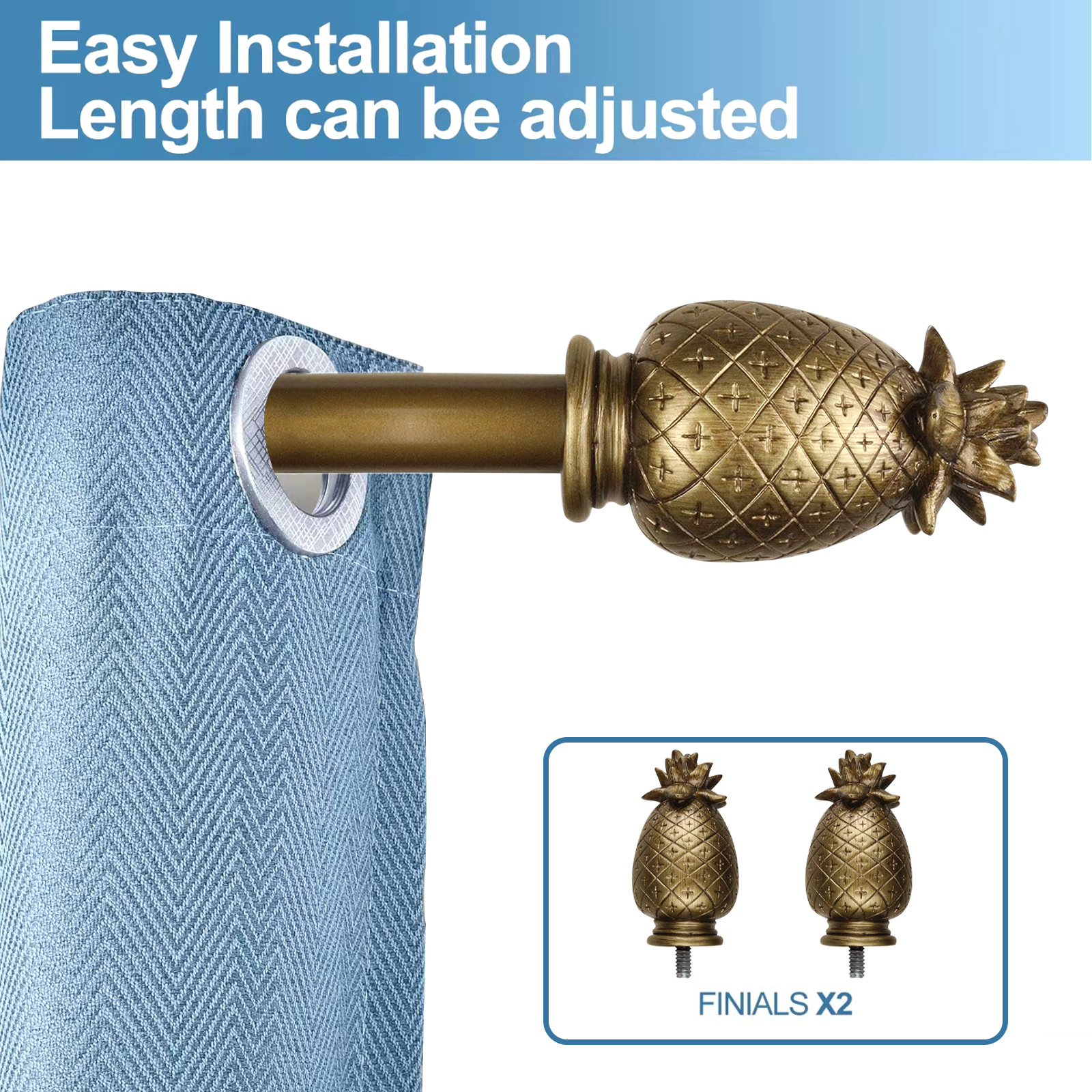 Urbanest Pineapple Single Curtain Rod and Hardware Set