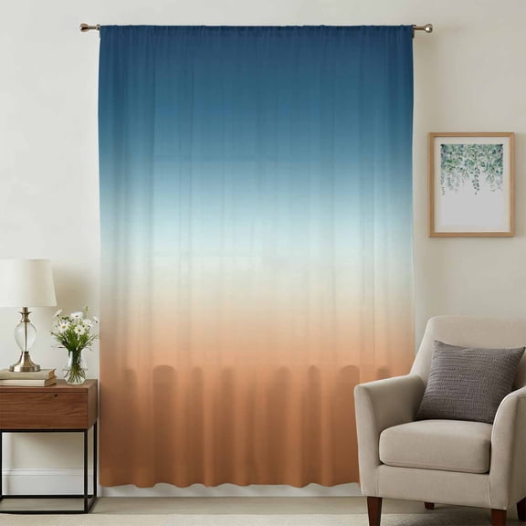 Orange Blue Ombre Sheer Curtains 72 Inches Long, Contemporary Abstract Gradient Light Filering Curtains, Breathable Simi Curtain Privacy Drapes for Living Room Bedroom Lightweight Window Treatment
