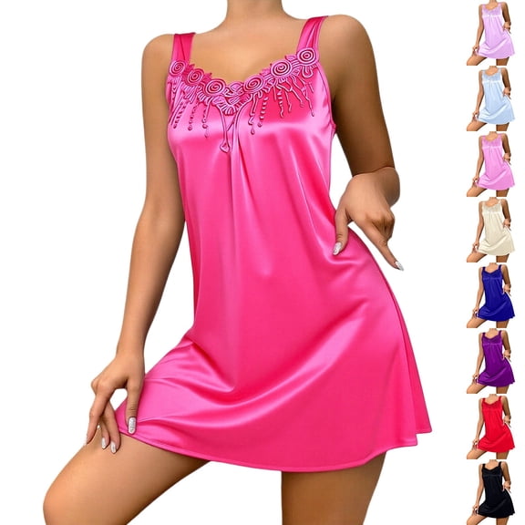 Endives Satin Nightgown for Women Summer Sleepdress Spaghetti Strap Sleep Dress Chemise Nighty Midi Nightshirt Summer Pajama Dress Nightie Bridal for Women Light Violet M