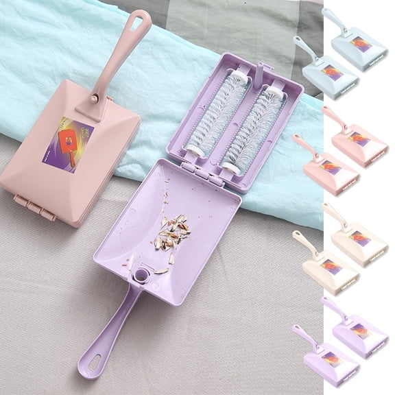 2-Pack Carpet Cleaning Roller Brush | Double-Sided Lint Remover | Portable Upholstery, Bed, Sofa Brush | Soft Plastic Bristles | Pink & Blue | 10.2x4.1in