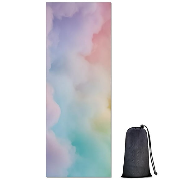 Soft Pastel Cloudscape Hot Yoga Mat Towel Non Slip for Hot Yoga - Quick-Drying Yoga Mat Cover with 4 Corner Pockets with Travel Bag - Hot Yoga Towel Non Slip Grip Moisture Wicking Sweat 70"x26"