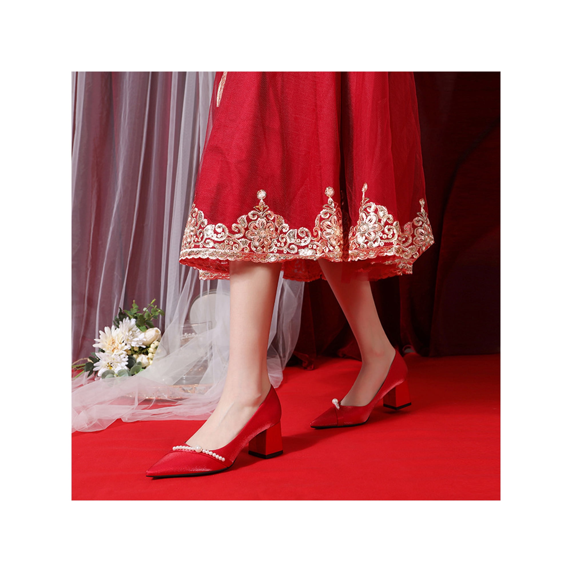 wedding dress red shoes A Tulle Skirt + Red Shoes for a Low-Key but Colourful Family Wedding in London