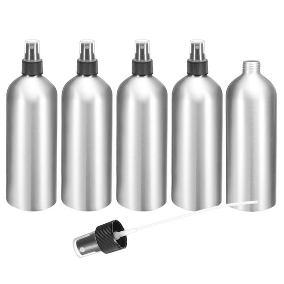 Uxcell 5pcs Aluminum Fine Mist Spray Bottles 500ml/16oz Metal Small Liquid Alcohol Refillable Travel Container with Black Plastic Nozzle Cap for Perfume Skincare Cosmetic Storage Bottle