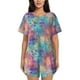 thumbnail image 1 of Fotbe blue pink colorful cracked texture Conjunto de Pijama Estampado para Mujer, 2 Piezas, Ropa de Dormir con Camiseta de Manga Corta y Shorts Suaves-Small, 1 of 6