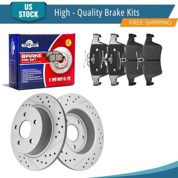 YXPCARS 6PCS Rear Brake Kits, Drilled & Slotted Brake Rotors (120.61101)   Ceramic Brake Pads Kit for Ford C-Max Escape Transit (680999 1095)