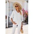 thumbnail image 4 of Summer V-neck Ice Silk Wrinkle Solid Color Mid-sleeve Loose Casual Women's T-shirt, 4 of 7