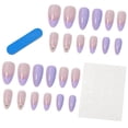 thumbnail image 4 of 24 uñas postizas cortas de color morado almendra, uñas medianas con diseños de flores francesas, uñas adhesivas para mujeres, uñas postizas acrílicas ovaladas con pegamento para arte de uñas de mujer, 4 of 5