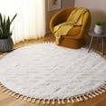 thumbnail image 2 of SAFAVIEH Moroccan Tassel Larry Geometric Shag Area Rug, Ivory, 3' x 3' Round, 2 of 7