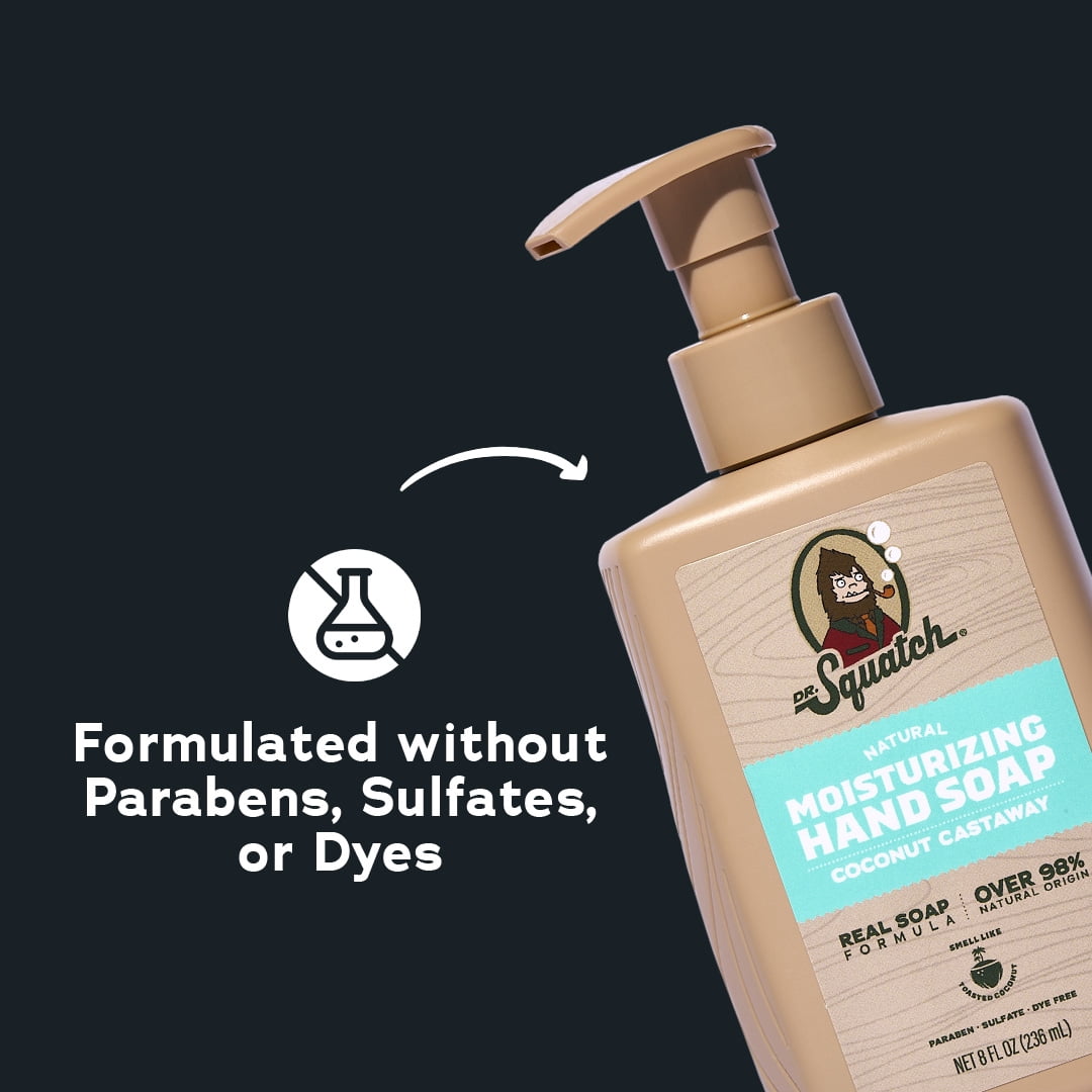 Dr. Squatch Liquid Hand Soap, Natural Moisturizing Hand Wash, Coconut Castaway, 8 fl oz