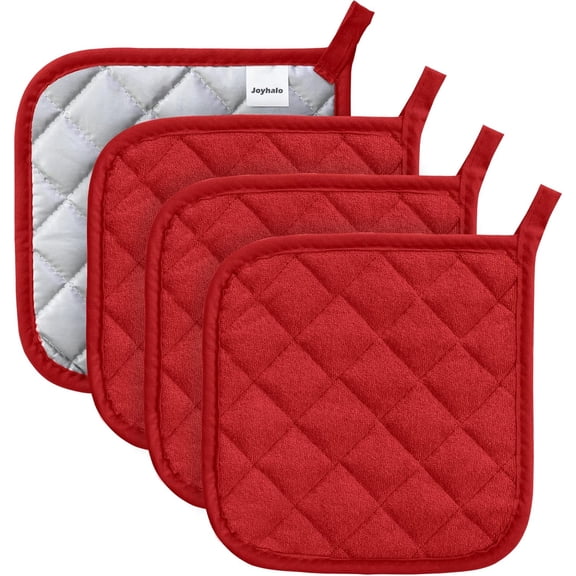 Homlyo 4 Pack Extra Large Cotton Quilted Pot Holders, Heat Resistant Non-Slip Hot Pads for Cooking & Baking