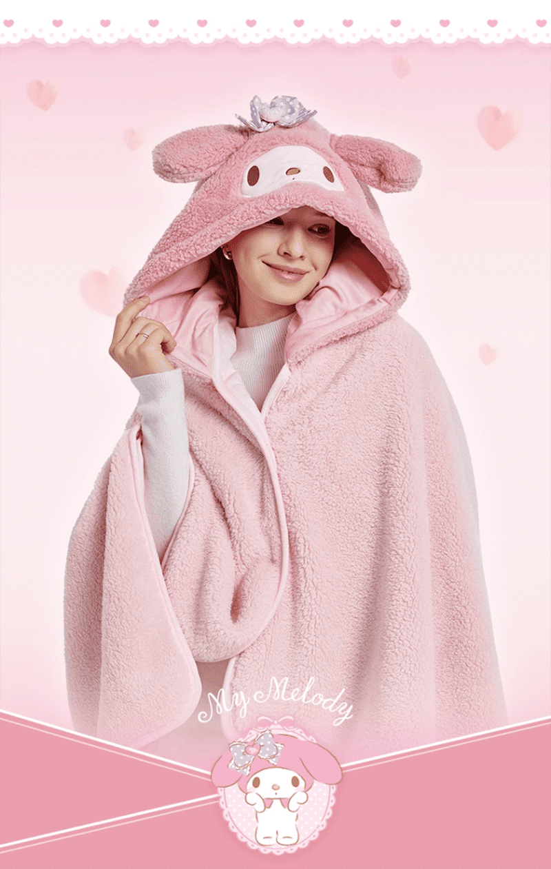 Cute Cinnamoroll Kuromi Hooded Cape Cloak Wearable Blanket Hoodie Winter Warm Shawl Mantle Flannel Pajamas