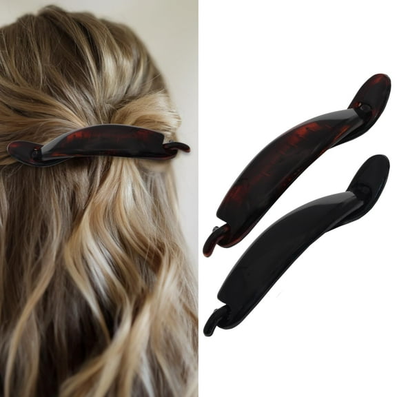 Parcelona French Large 4 1/2" Barrette Clip Strong Hold, No-Slip Grip, Durable Metal Free Clasp Hair Accessory for Women & Girls (Shell Brown N Black) E22