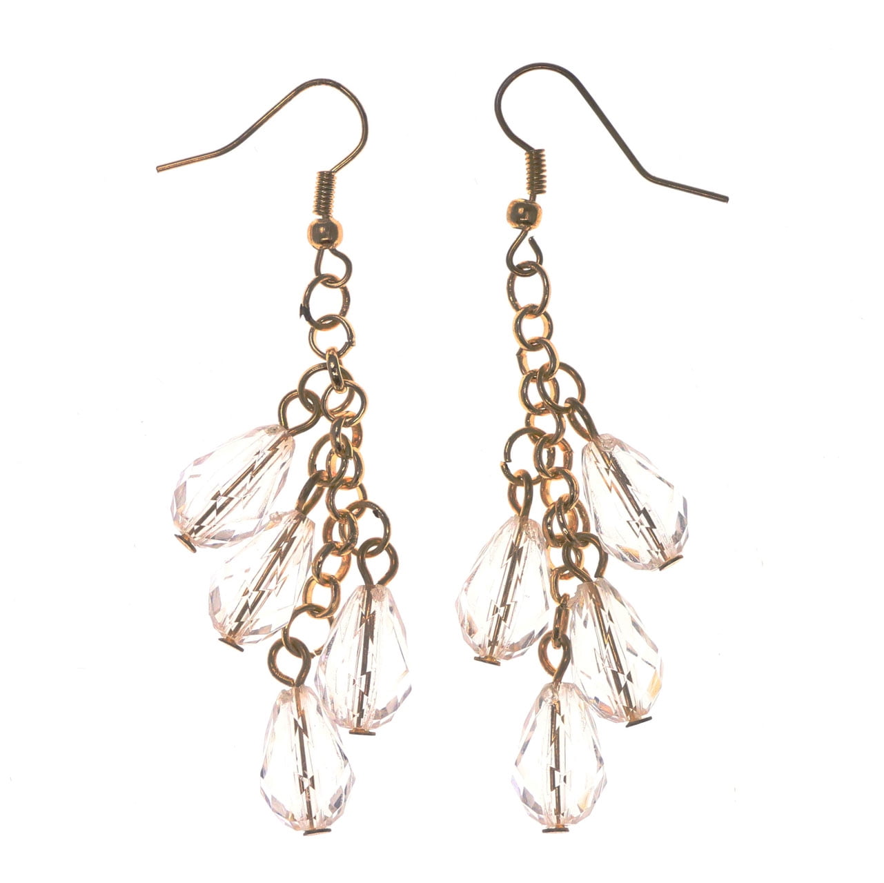 GoldTone & Clear Colored Metal DangleEarrings With Bead Accents 