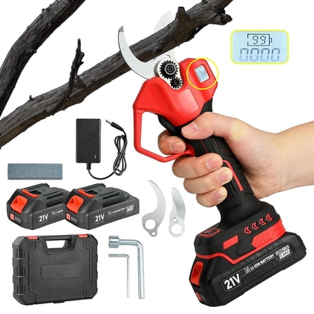 21V Brushless Cordless Pruning Shears 2 Batteries&2 Blades, Electric Scissors 1.26"(32mm) Cutting Diameter, Lightweight for Tree Trimming & Landscaping
