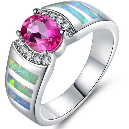 Lab Created Fire Opal 18kt White Gold Plated Ring Walmart Com