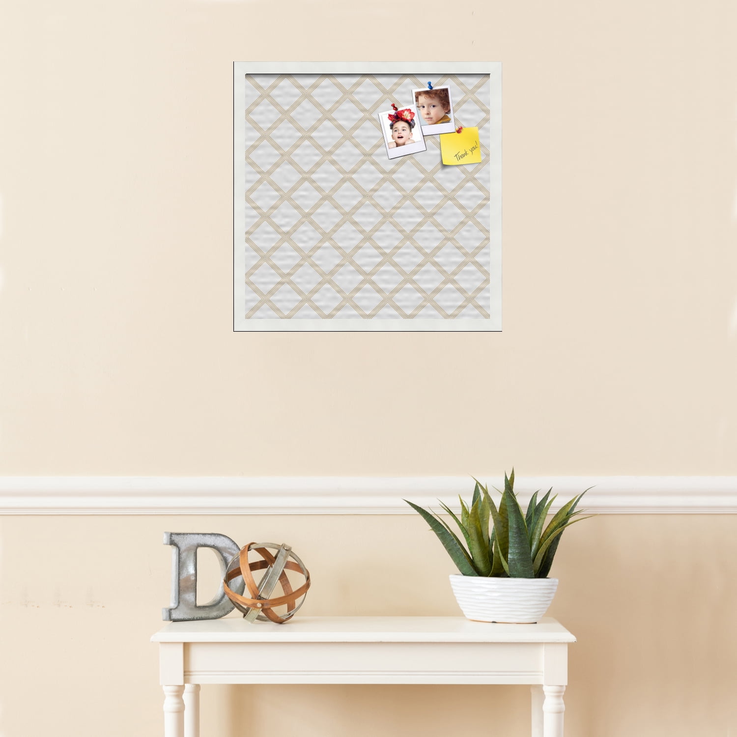PinPix 20x20 Custom Cork Bulletin Board Diamond Modern Beige White Poster Board Has a Fabric Style Canvas Finish, Framed in Diamond Modern Beige White, by ArtToFrames (PinPix-1801)