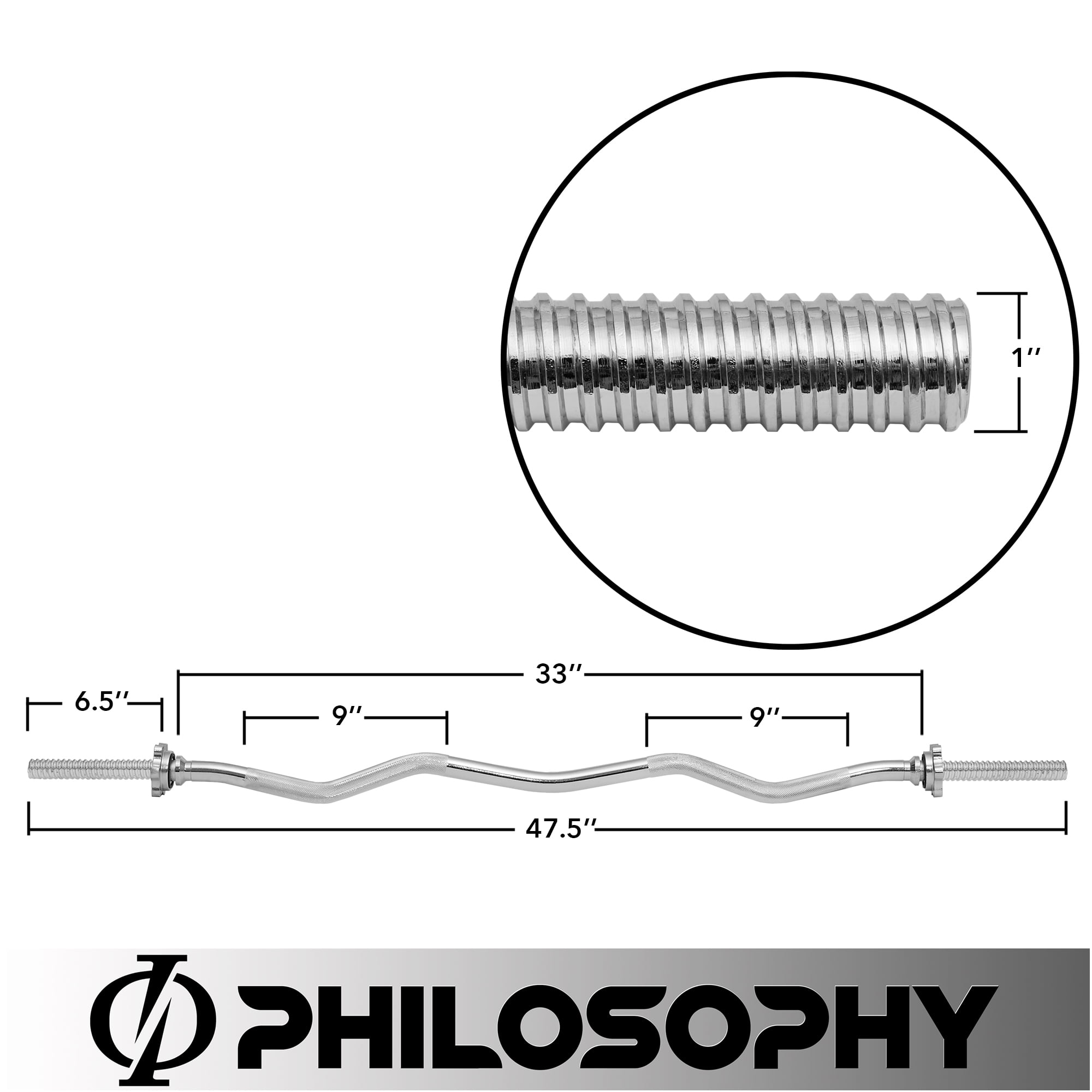 Philosophy Gym 1" Standard Weightlifting Barbell - Threaded EZ Curl Bar with Star Collars