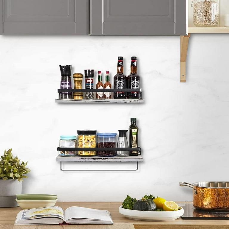 Soduku Floating Shelves Wall Mounted Storage Shelves for Kitchen Bathroom Set of 2 Grey