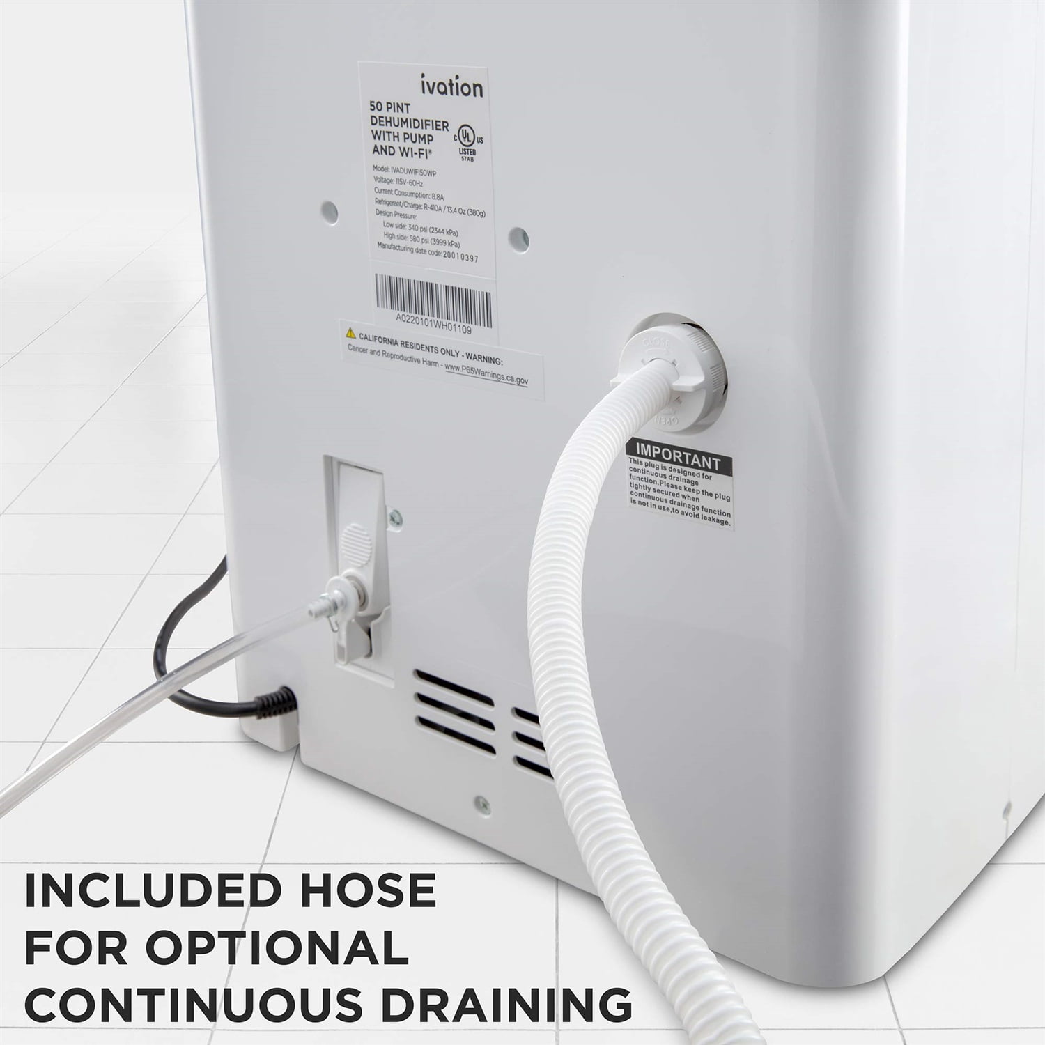 Ivation 4,500 Sq Ft Smart Wi-Fi Energy Star Dehumidifier, Hose Connector, Humidity Control & More