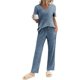 thumbnail image 3 of Ekouaer Womens Ribbed Knit Lounge Set Short Sleeve Top and Long Pants Sleepwear Pajama Set Two Piece Matching Outfits Set, 3 of 5