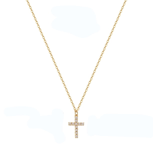 Collar de cruz con diamantes completos Cadena de clavícula para mujer Collar colgante de oro de 14 quilates para mujer