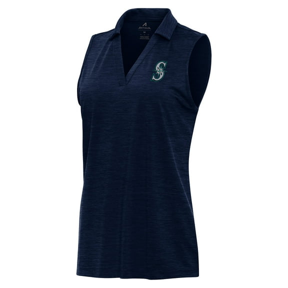 Women's Antigua Heather Navy Seattle Mariners Layout Sleeveless Polo