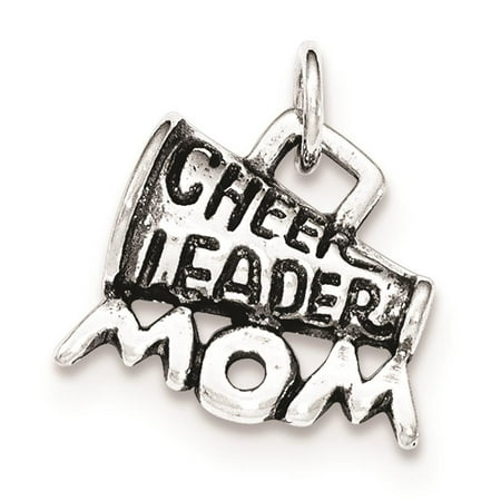 925 Sterling Silver Polished Antiqued Cheerleader Mom Open-back Charm Pendant