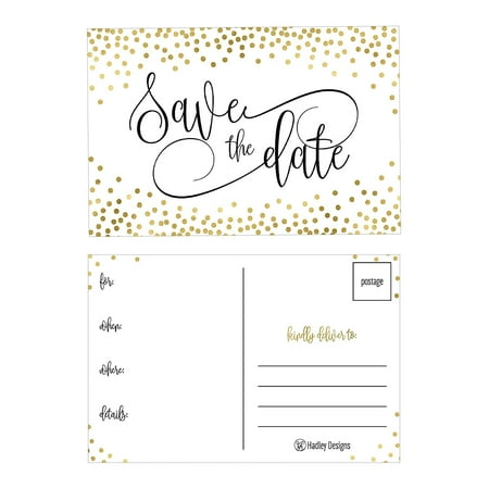 25 Elegant Gold Dots Save The Date Cards For Wedding, Engagement, Anniversary, Baby Shower, Birthday Party, Save The Dates Postcard Invitations Simple Black and White Blank Event Announcements (Best Save The Date Designs)