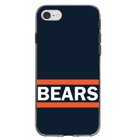 DistinctInk Clear Shockproof Hybrid Case for iPhone 7 8 SE (2020 Model) 4.7" Screen TPU Bumper Acrylic Back Tempered Glass Screen Protector - Orange Navy Bears - Football Team