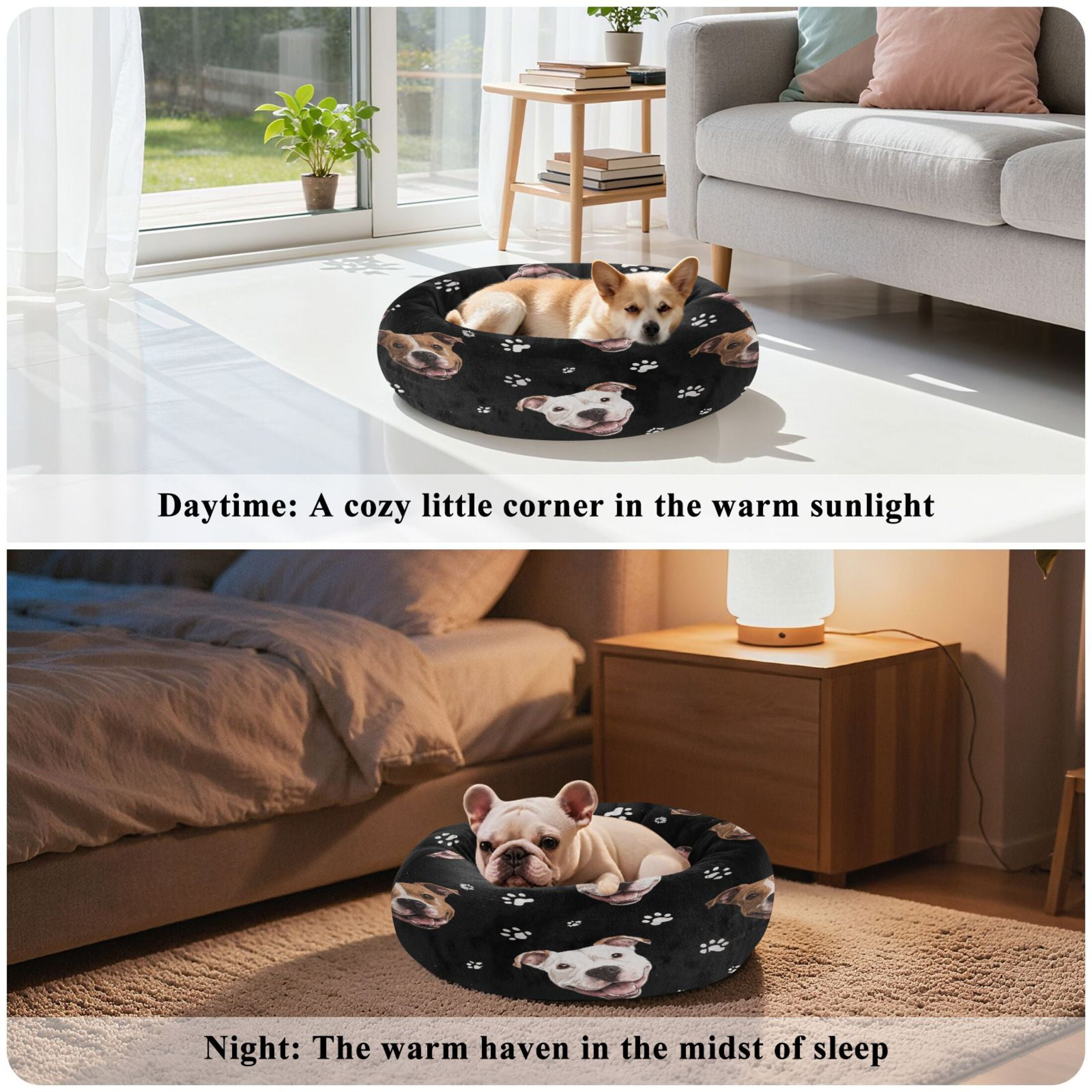 Iauyy Pet Couch Donut Cat Bed for Indoor Cats/Small Dogs Washable & Machine with Non-slip Bottom Calming Cat Furniture, Laugh Out Loud (M)