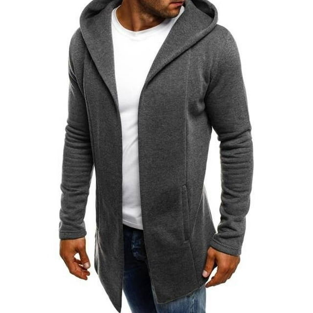 Men Splicing Hooded Solid Trench Coat Jacket Cardigan Long Sleeve Outwear Blouse