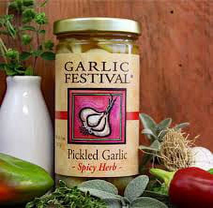 Garlic Festival Spicy Herb Pickled Garlic Cloves in a Jar - Spicy Herb Pickled Garlic - Fresh Garlic Cloves for Cooking - Freshly Made - Subtly Infused, Pre-Prepared Garlic - Net Wt. 8 oz.