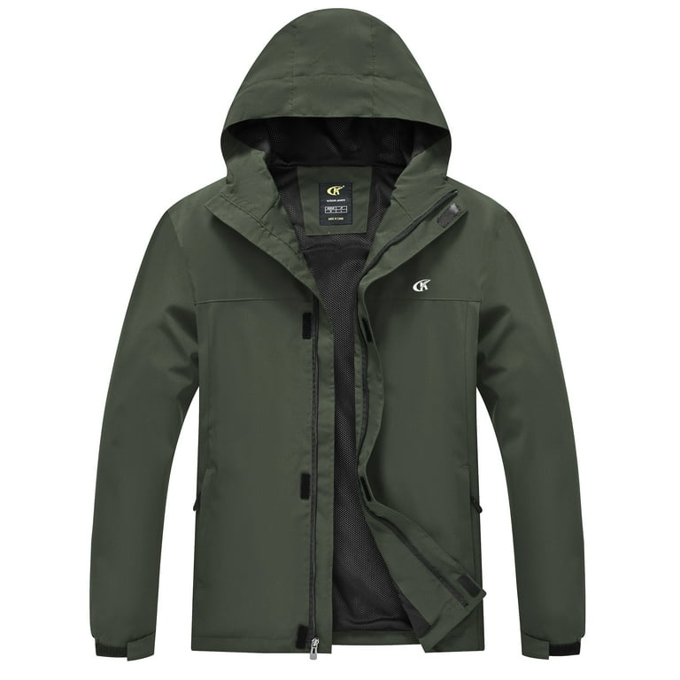 Tyhengta Men s Jacket Waterproof Coat Hooded Raincoat Outdoor Hiking Lightweight Windbreaker Army Green S