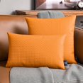 thumbnail image 3 of Phantoscope Modern Faux Leather Woven Square Cusion Solid Accent Decorative Throw Pillow for Couch, 12" x 20", Orange, 2 Pack, 3 of 7