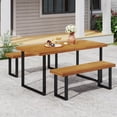 thumbnail image 4 of Costway 3PCS Patio Dining Table Set, 63” Rectangle Table 2 Backless Bench Umbrella Hole, 4 of 10