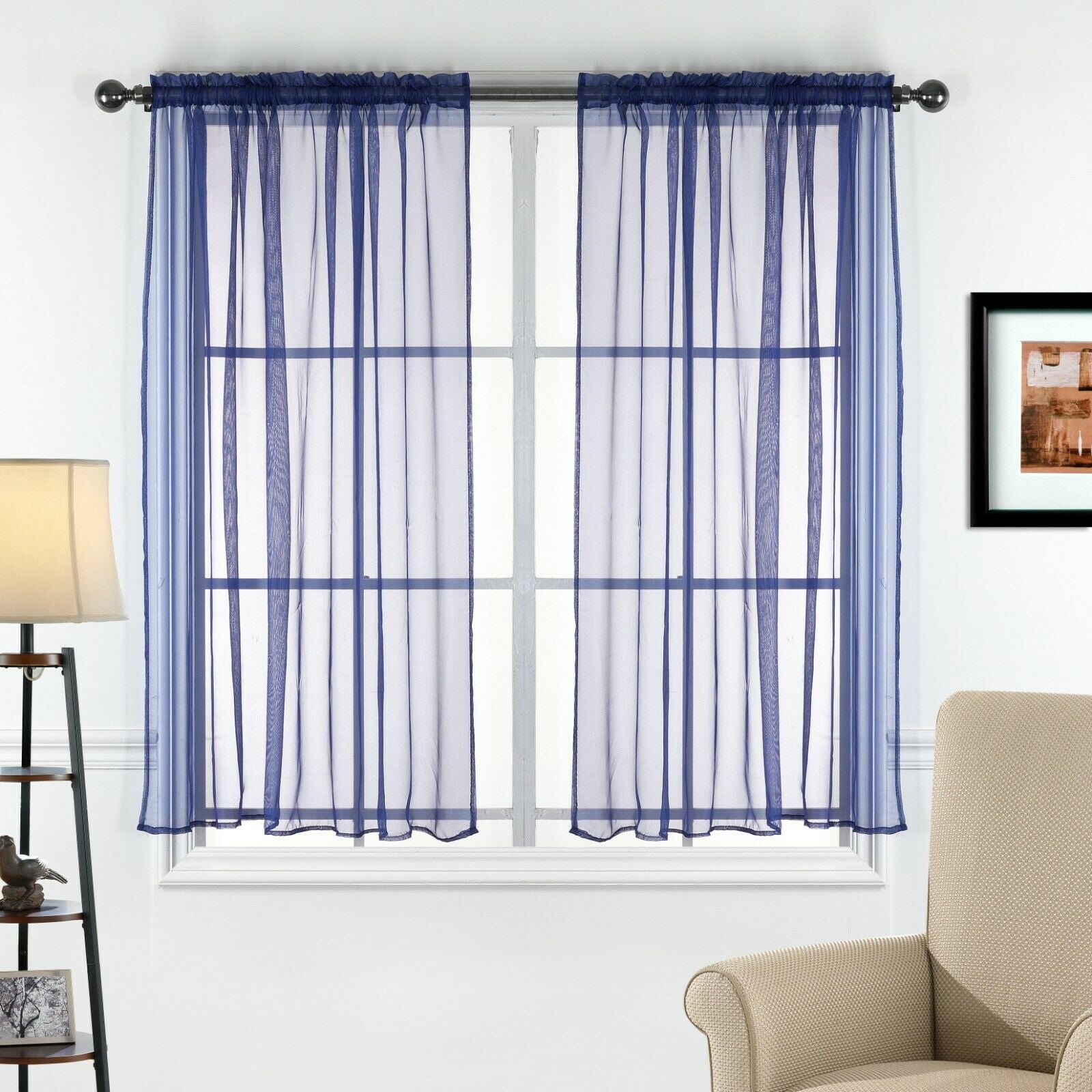 2 Piece Sheer Voile Transparent Rod Pocket Window Curtain Panel Drape