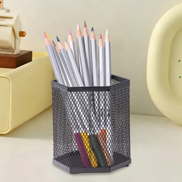 Portabolígrafos, organizador de escritorio de malla metálica hexagonal para material escolar de oficina, vaso para lápices que ahorra espacio, almacenamiento de sobremesa ligero y resistente