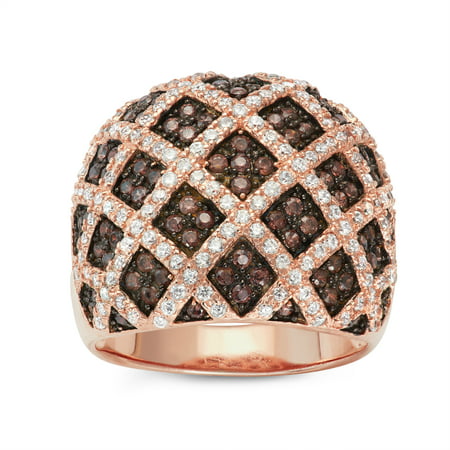 14k Rose Gold Plated Silver Mocha and White CZ Dome Ring Size 7
